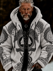 Men's Viking Celtic Art Plush Cozy Warm Zipped Hooded Jacket