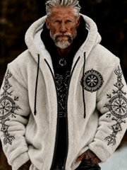 Men's Viking Celtic Art Plush Cozy Warm Zipped Hooded Jacket