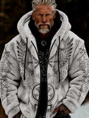 Men's Viking Celtic Art Plush Cozy Warm Zipped Hooded Jacket