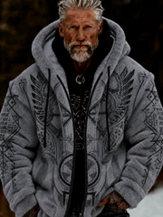 Men's Viking Celtic Art Plush Cozy Warm Zipped Hooded Jacket
