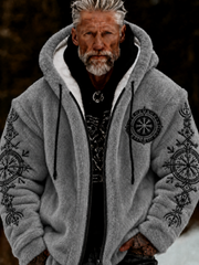 Men's Viking Celtic Art Plush Cozy Warm Zipped Hooded Jacket