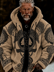 Men's Viking Celtic Art Plush Cozy Warm Zipped Hooded Jacket
