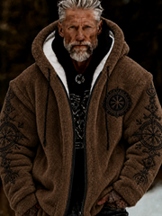 Men's Viking Celtic Art Plush Cozy Warm Zipped Hooded Jacket