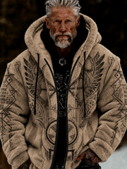 Men's Viking Celtic Art Plush Cozy Warm Zipped Hooded Jacket