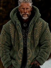 Men's Viking Celtic Art Plush Cozy Warm Zipped Hooded Jacket