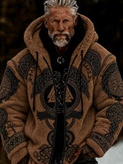 Men's Viking Celtic Art Plush Cozy Warm Zipped Hooded Jacket
