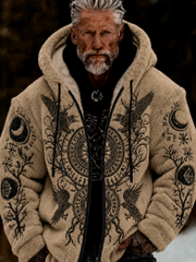 Men's Viking Celtic Art Plush Cozy Warm Zipped Hooded Jacket