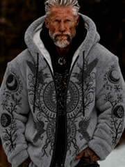 Men's Viking Celtic Art Plush Cozy Warm Zipped Hooded Jacket