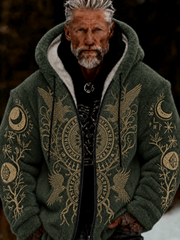 Men's Viking Celtic Art Plush Cozy Warm Zipped Hooded Jacket