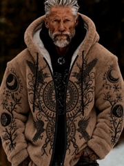 Men's Viking Celtic Art Plush Cozy Warm Zipped Hooded Jacket