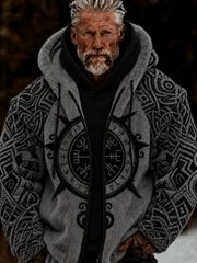 Men's Viking Celtic Art Plush Cozy Warm Zipped Hooded Jacket