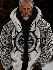 Men's Viking Celtic Art Plush Cozy Warm Zipped Hooded Jacket