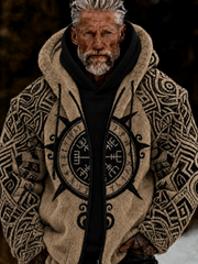 Men's Viking Celtic Art Plush Cozy Warm Zipped Hooded Jacket