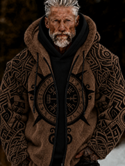Men's Viking Celtic Art Plush Cozy Warm Zipped Hooded Jacket