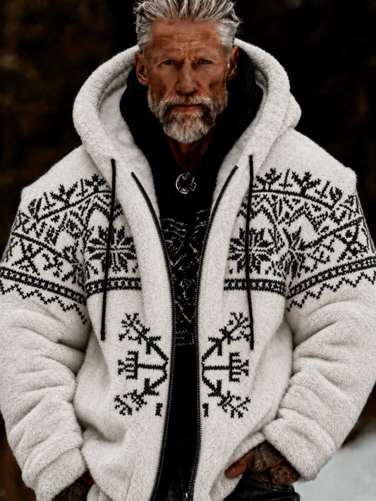 Men's Viking Celtic Art Plush Cozy Warm Zipped Hooded Jacket