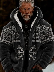 Men's Viking Celtic Art Plush Cozy Warm Zipped Hooded Jacket