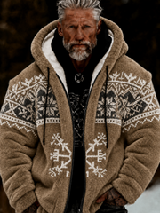 Men's Viking Celtic Art Plush Cozy Warm Zipped Hooded Jacket