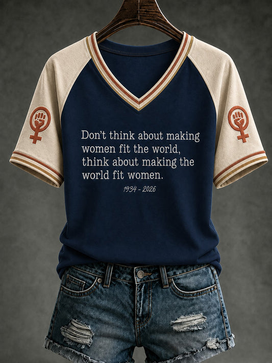 Women's RIP Retro Feminist Icon Printed V-neck T-shirt