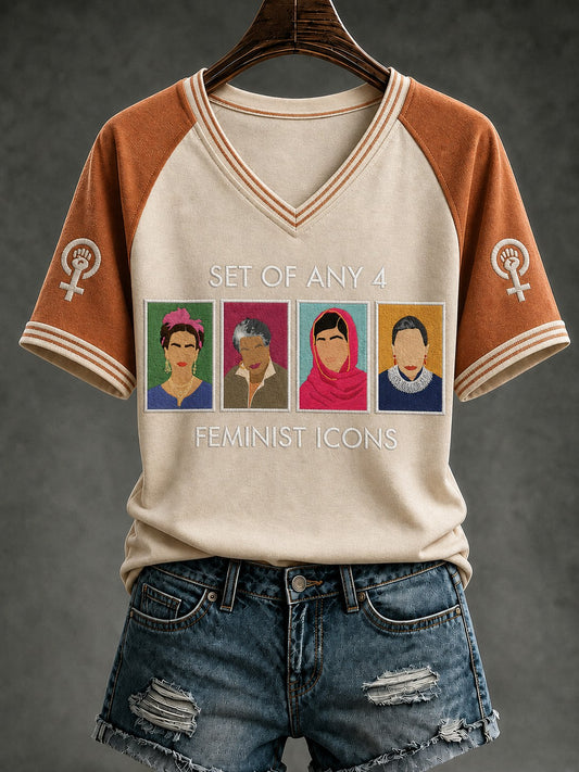 Women's RIP Retro Feminist Icon Printed V-neck T-shirt