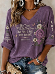 Women's The Truth Will Set You Free Women Power Memorial Mid-length Sleeves V-Neck T-Shirt