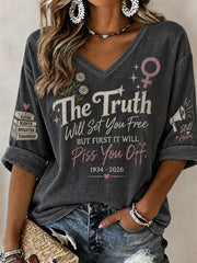Women's The Truth Will Set You Free Women Power Memorial Mid-length Sleeves V-Neck T-Shirt