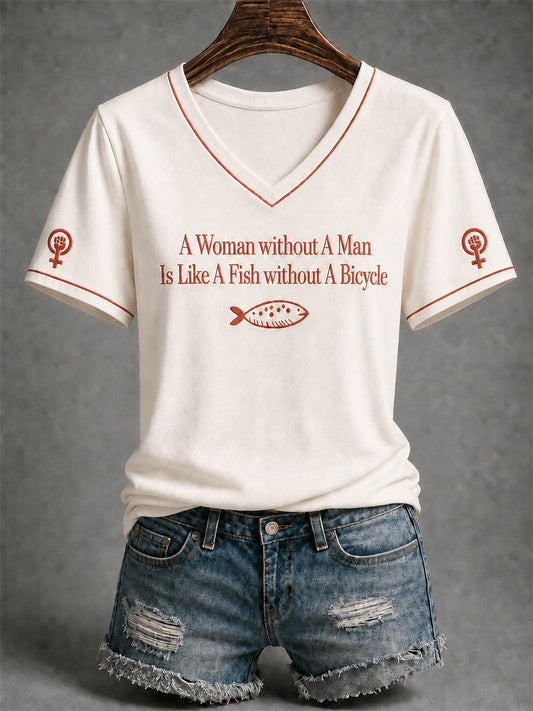 Women's Feminist Quote Print V-Neck Short Sleeve T-shirt