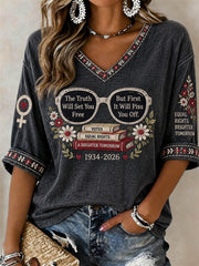 Women's The Truth Will Set You Free Women Power Memorial Mid-length Sleeves V-Neck T-Shirt