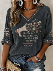 Women's The Truth Will Set You Free Women Power Memorial Mid-length Sleeves V-Neck T-Shirt