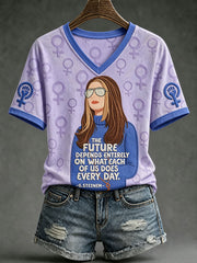 Women's "The future depends entirely on what each of us does every day." V-neck T-shirts
