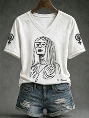 Women's clothing, feminist V-neck T-shirts