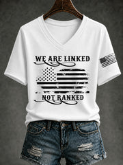 Women's WE ARE LINKED NOT RANKED Printed V-neck T-shirt