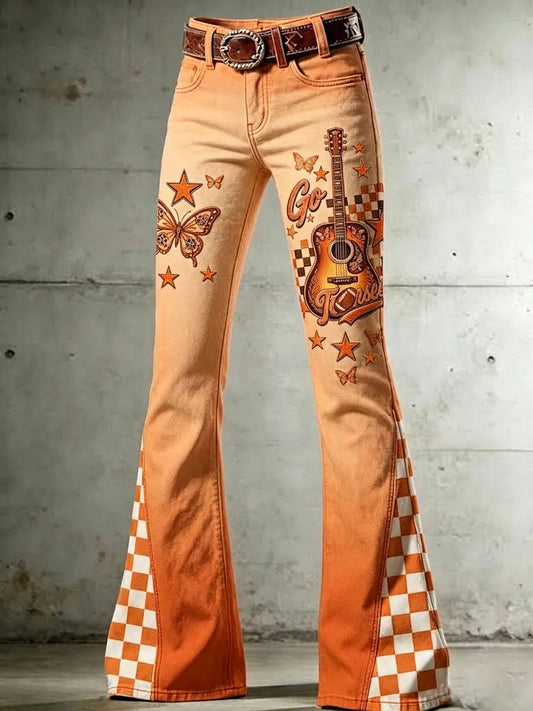Women's Game Day Football Print Casual Flared Pants