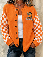 Women’s Game Day Football Print Casual Cardigan-Style Knit Jacket