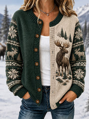 Women's Winter Moose Print Casual Cardigan