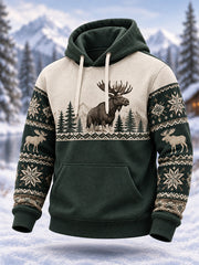 Men's Winter Moose Print Casual Hoodie