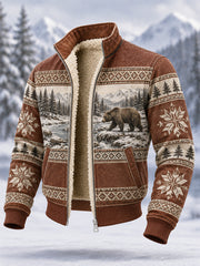 Men's Winter Snow Bear Print Casual Composite Fleece Jacket
