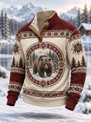 Men's Winter Snow Bear Print Casual Buttons Pullover