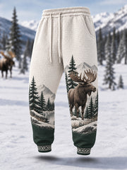 Men's Winter Moose Print Casual Waffle Pants