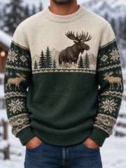 Men's Winter Moose Print Casual Imitation Sweater