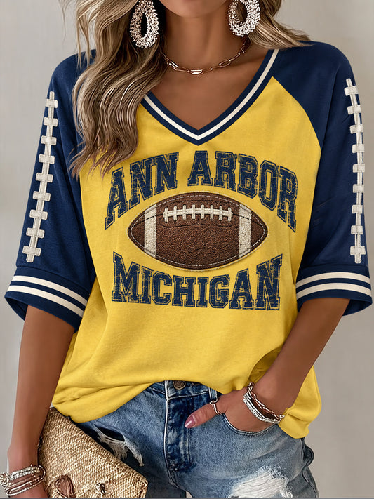 Women's Michigan University Football Lover Printed T-shirt