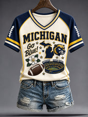 Women's Michigan University Football Lover Printed T-shirt
