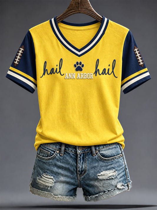 Women's Michigan University Football Lover Printed T-shirt