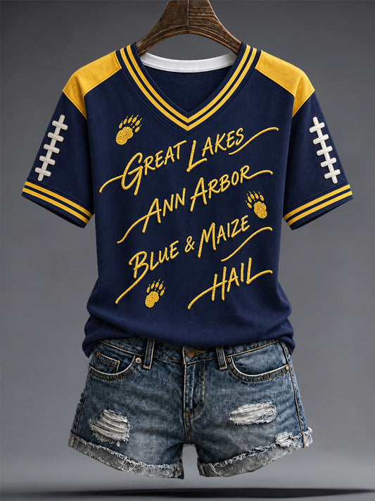 Women's Michigan University Football Lover Printed T-shirt