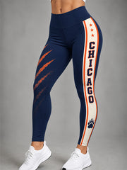 Women's Chicago Football Lover Bear Art Printed Leggings