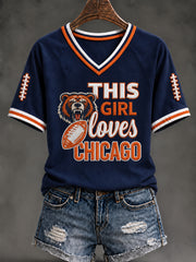 Women's Football Gameday Gift For Football Fans V-neck Short Sleeve T-shirt