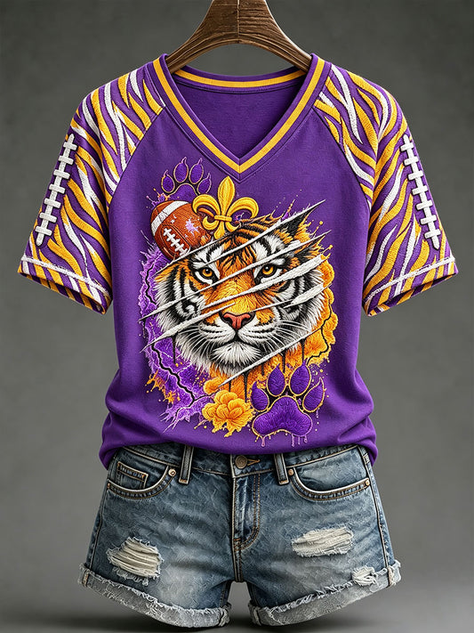 Women's College Football Fan V-Neck T-Shirts