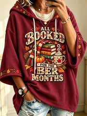 Women's Vintage All Booked For The 'ber Months Print Cozy Hoodie