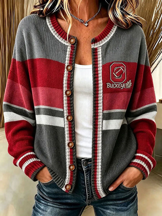 Women's Football Game Day Casual Cardigan-Style Knit Jacket