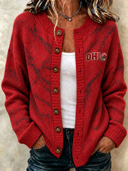 Women's Football Game Day Casual Cardigan-Style Knit Jacket