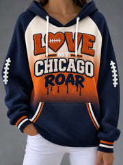 Women's Chicago Football Lover Bear Art Printed Hoodie